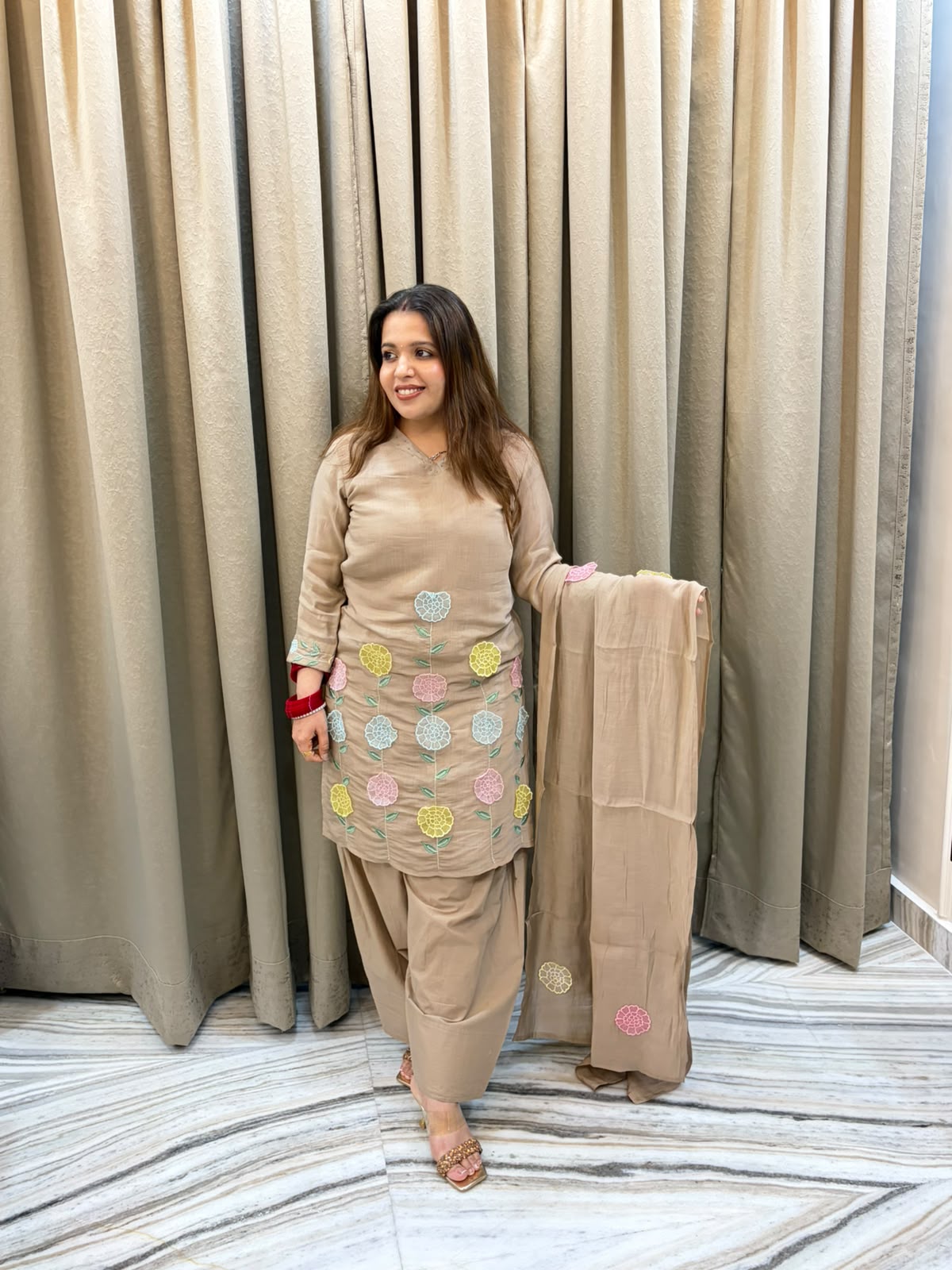 Beige Bloom Farshi Salwar Suit