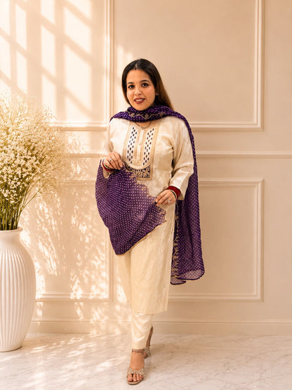 Royal Ivory & Amethyst Shimmer Suit Set