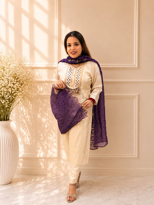 Royal Ivory & Amethyst Suit Set