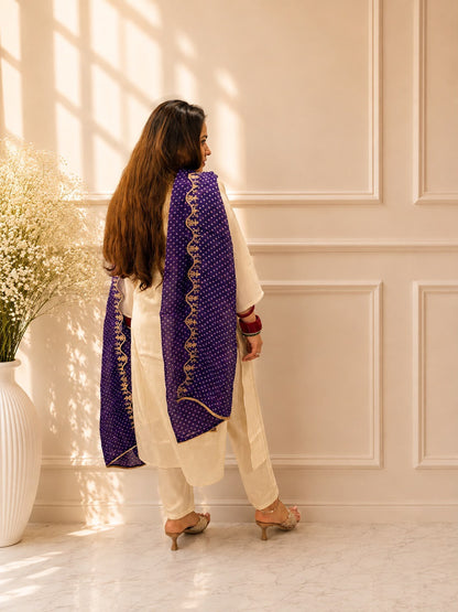 Royal Ivory & Amethyst Shimmer Suit Set