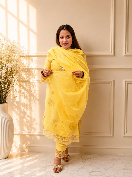 Lemon Luxe Embroidered Suit Set