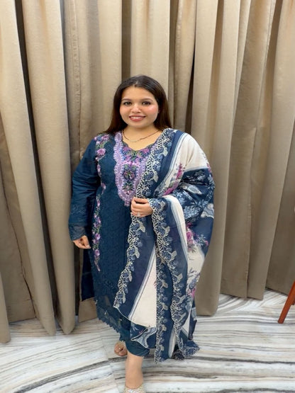 Midnight Bloom – Pakistani Cotton Lawn Suit