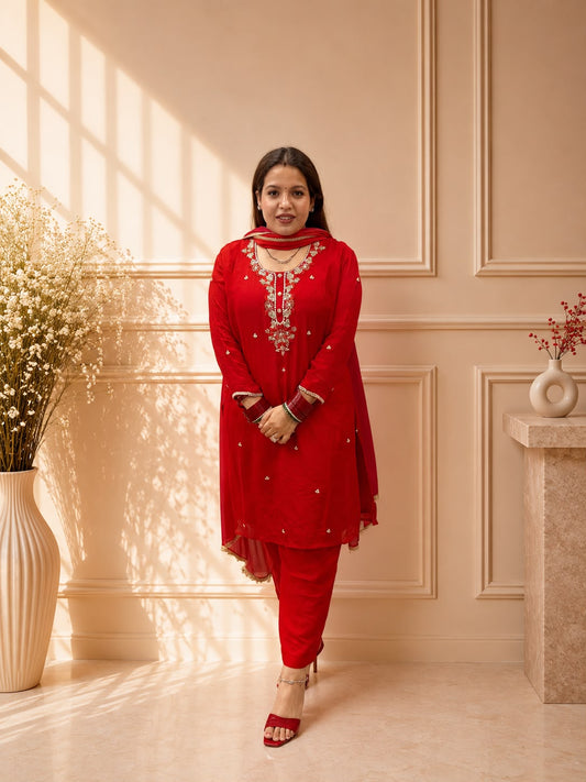 Ruby Radiance Embroidered Suit Set
